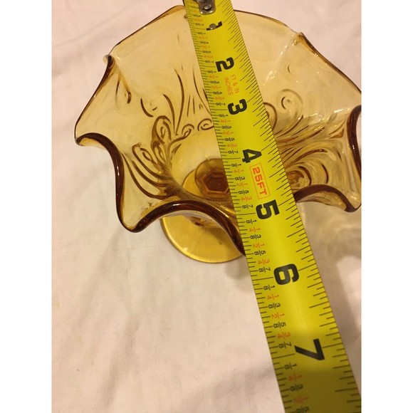 ATTERBURY SCROLL AMBER SMALL OPEN CRIMPED COMPOTE IMPERIAL 1960’S - Picture 7 of 7